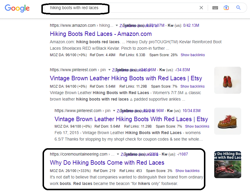 Analyze the titles and meta descriptions of the websites that appear on the first page of search results