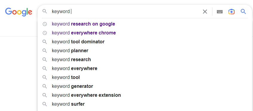 Screnshot showing Google autocomplete