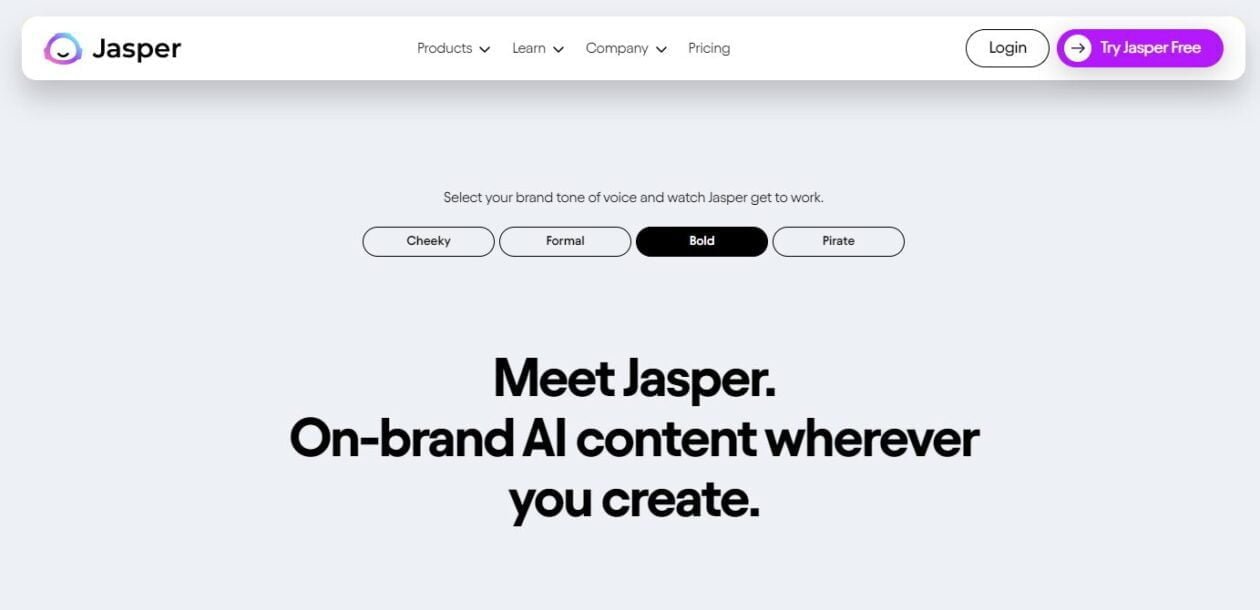 Screenshot of Jasper.ai home page