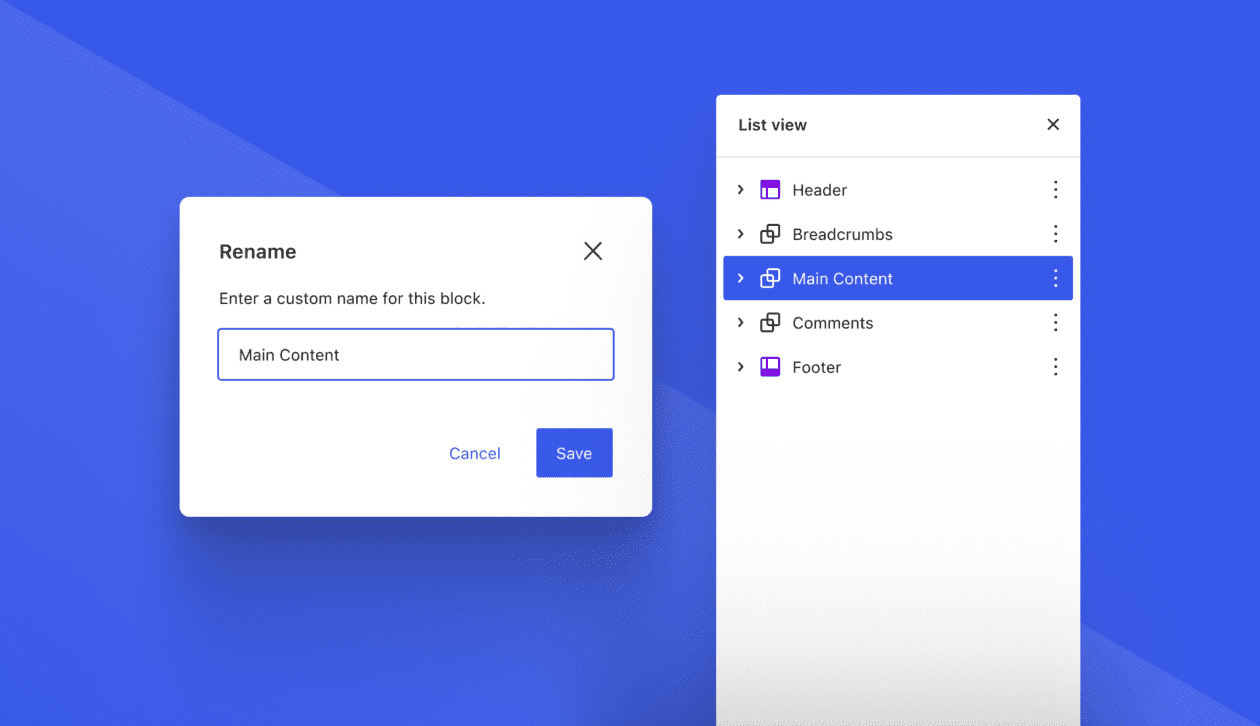 Gutenberg 16.9 allows rename (almost) all blocks