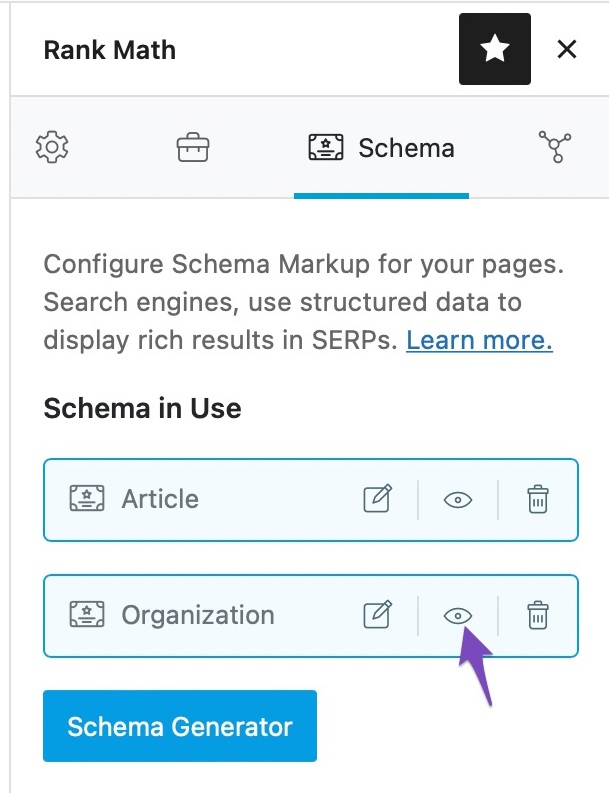 Rank Math Schema Generator with Article, FAQ, and HowTo options