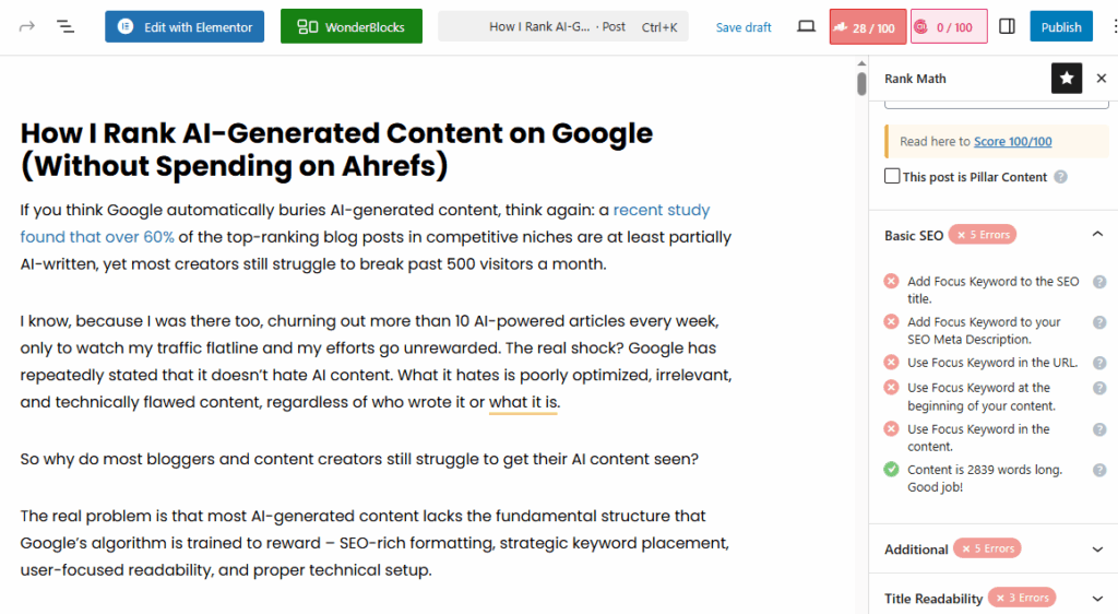 Copy and paste your AI-generated content into WordPress