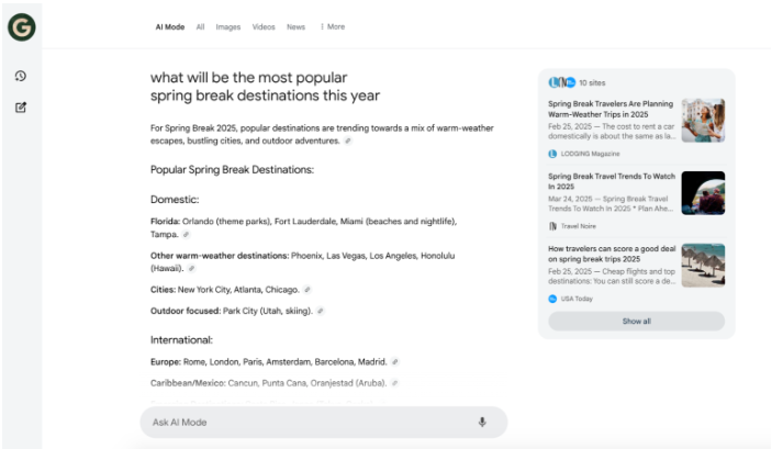 Screenshot of Google AI Mode in action