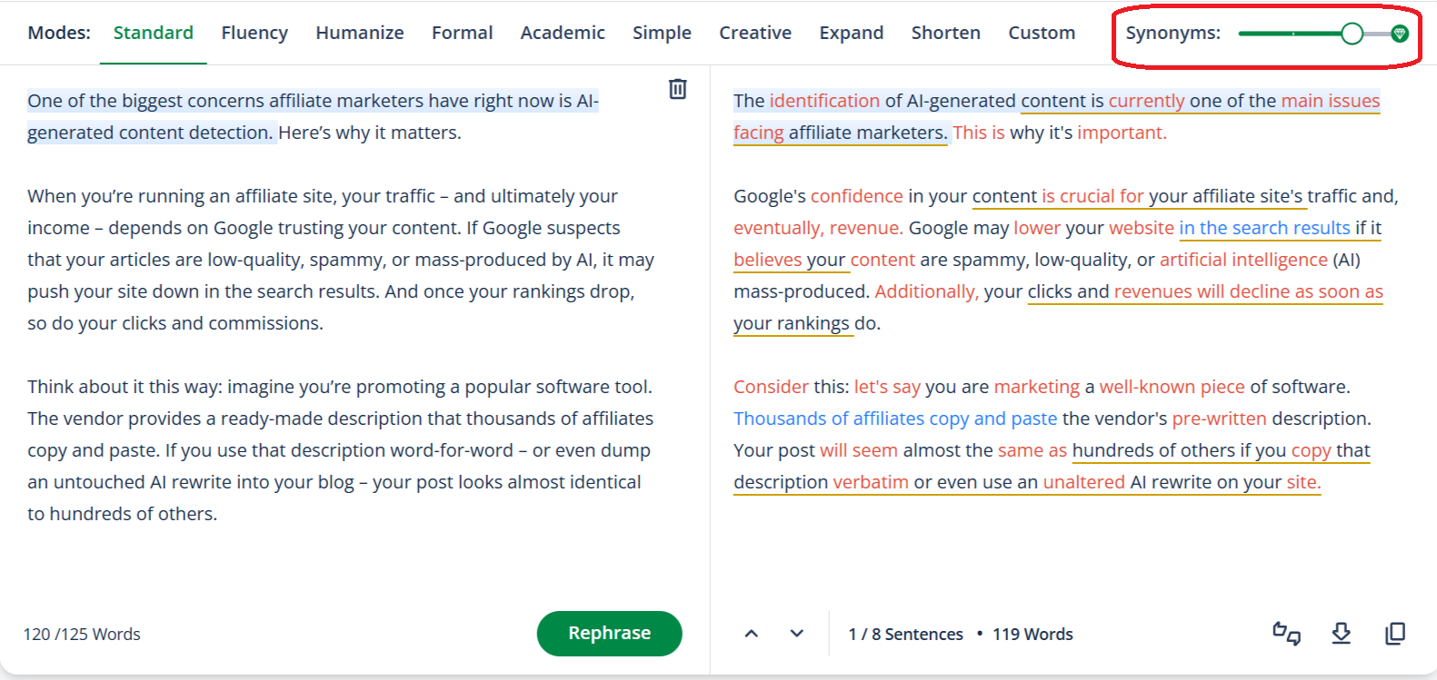 Fine-Tune your content with the Synonym Slider