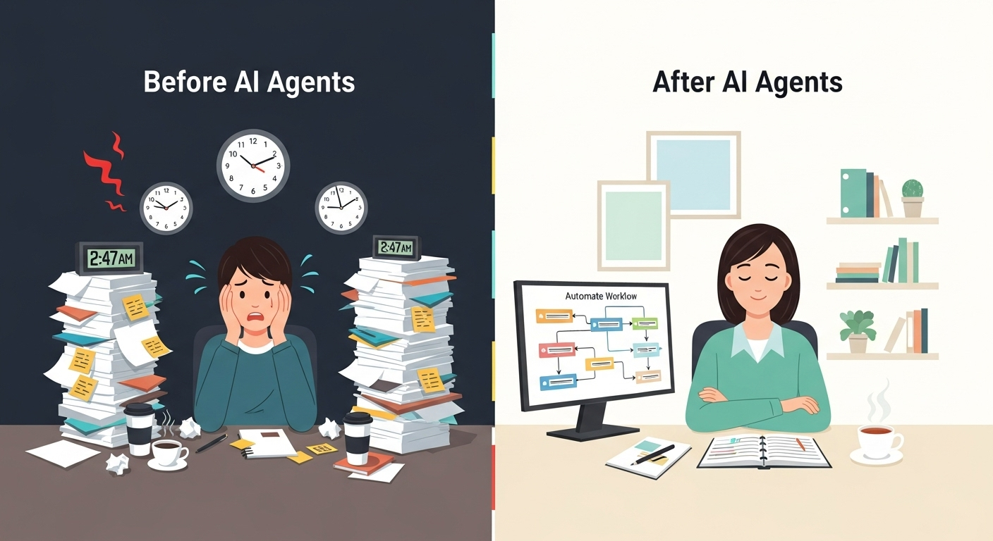 Visual showing manual work vs AI automation