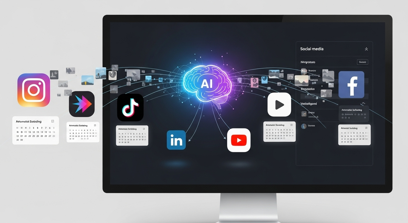 a mockup of a social media management dashboard showing multiple platform icons