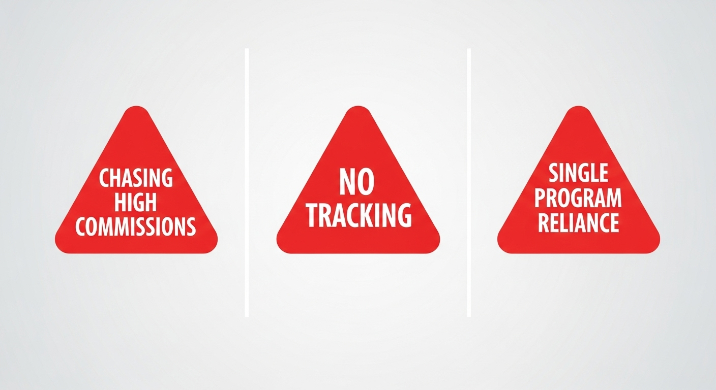 Red warning triangles with affiliate marketing mistake examples