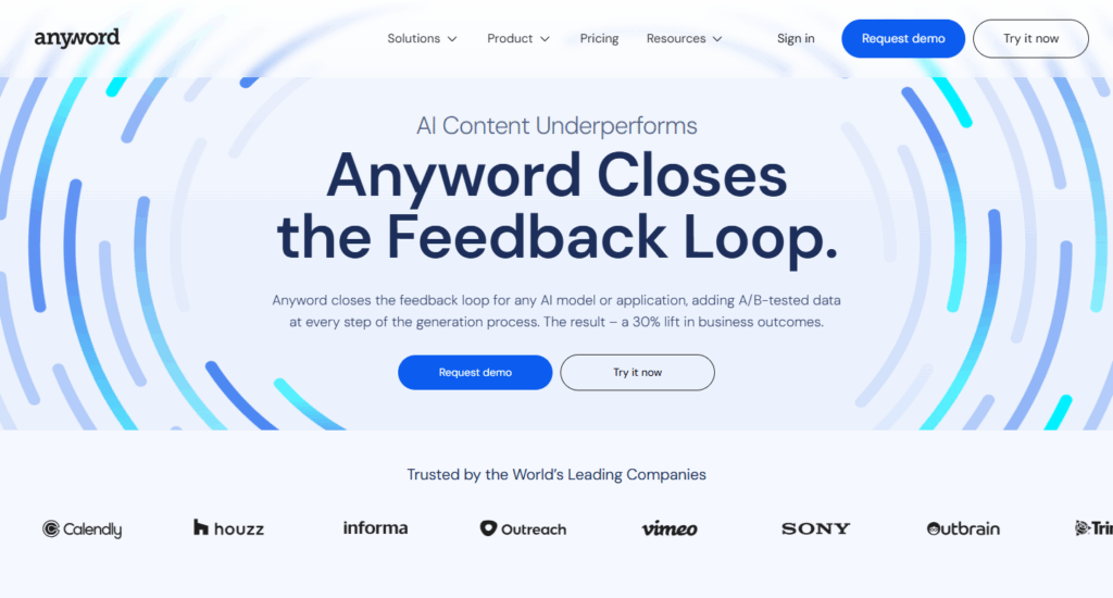 Anyword takes a data-first approach to AI writing, focusing on predictive performance scoring.