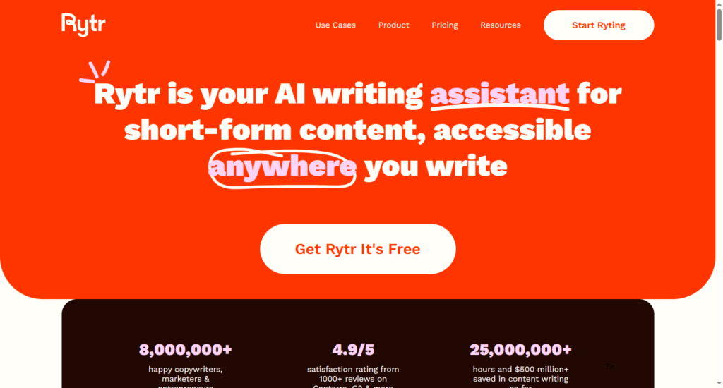 Rytr has earned a loyal following among affiliate marketers for its simplicity