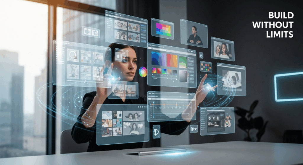 Graphic illustration depicting limitless creative freedom through AI-driven design.