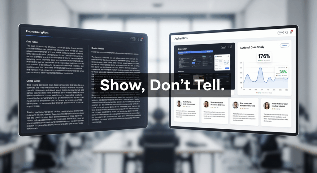 A before/after transformation showing generic content vs. authentic experience-based content.