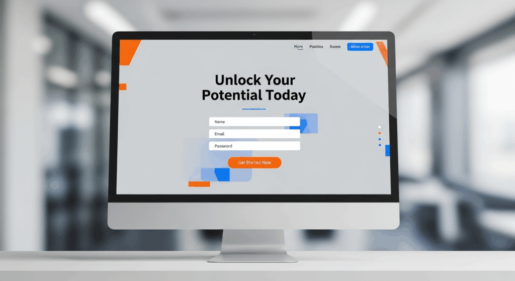 A high-conversion landing page mockup displayed on a computer screen.