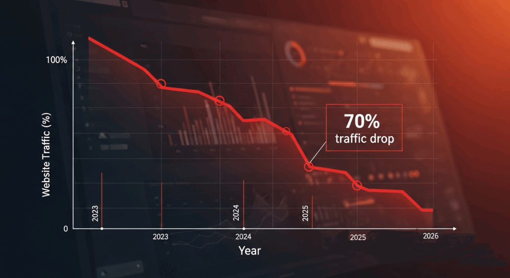 A dramatic line graph showing website traffic decline.