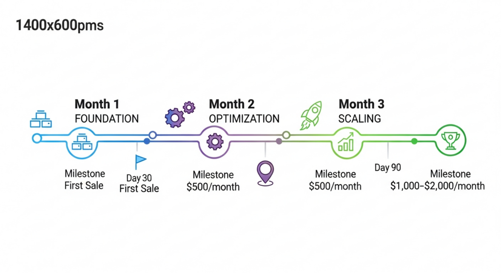 Visual roadmap showing 3-month progression with milestones