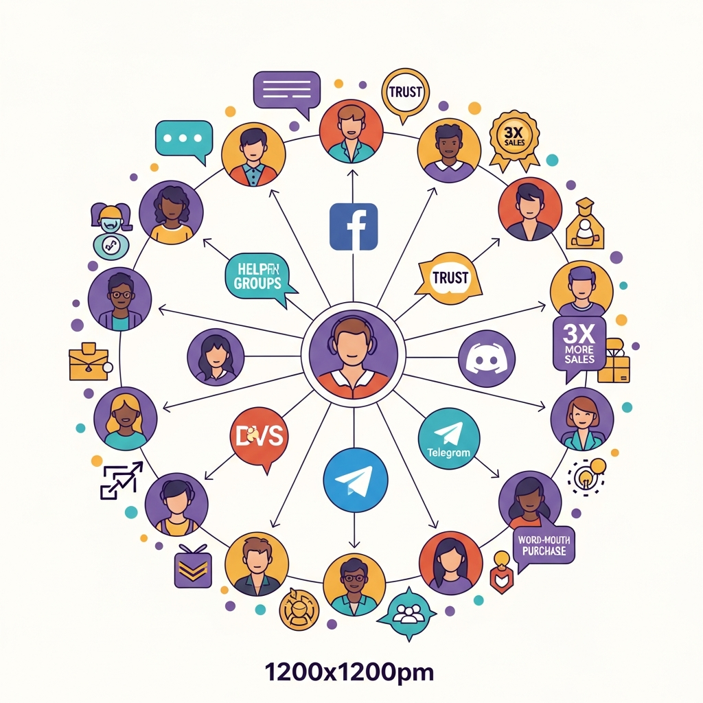 Diverse community members connected around central trusted creator