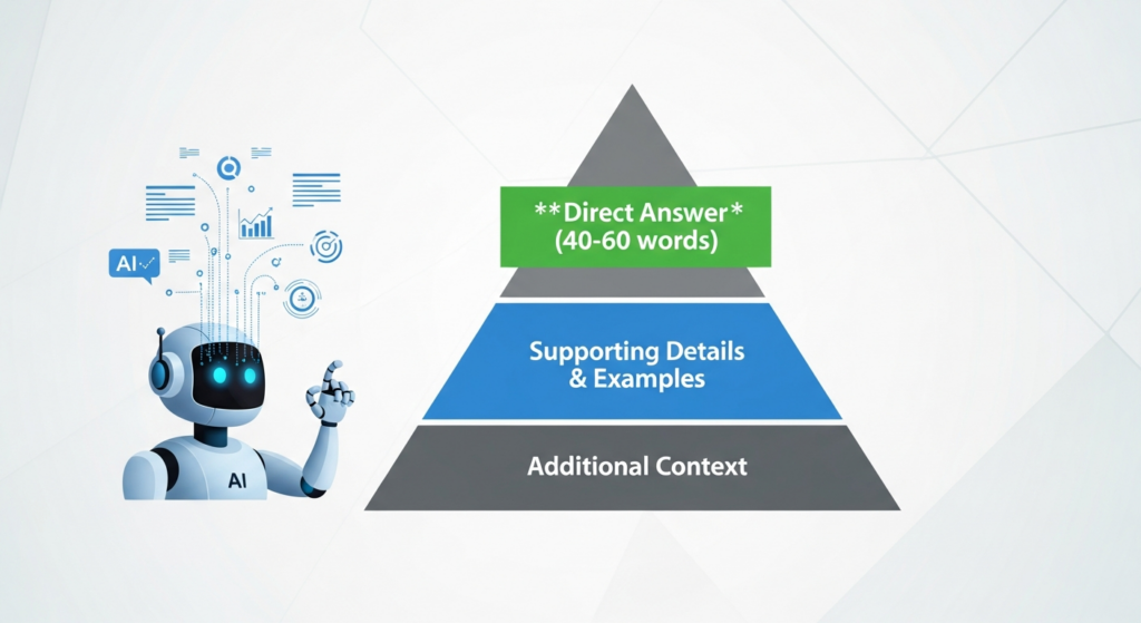 An inverted pyramid diagram for SEO content structure. 