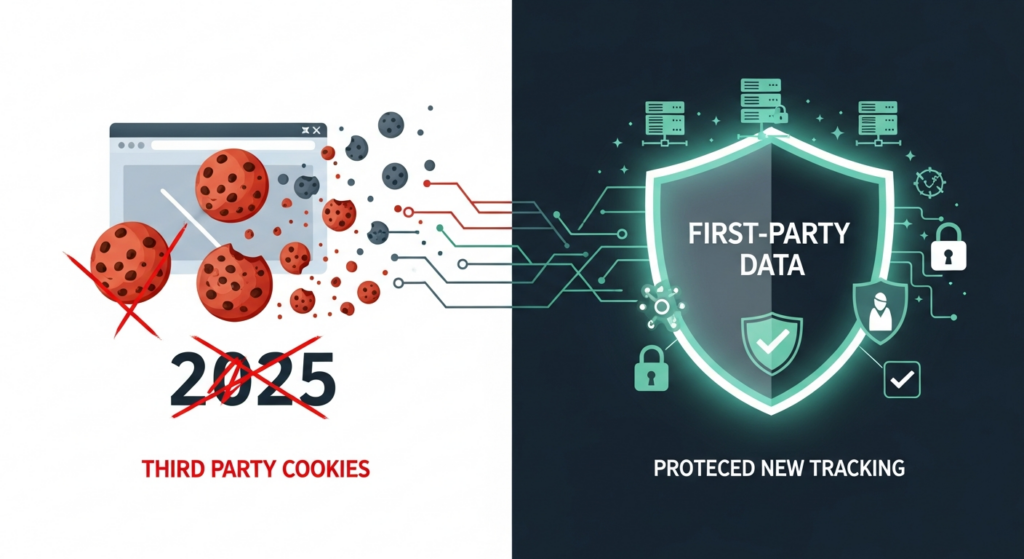 Conceptual illustration showing the death of third-party cookies.