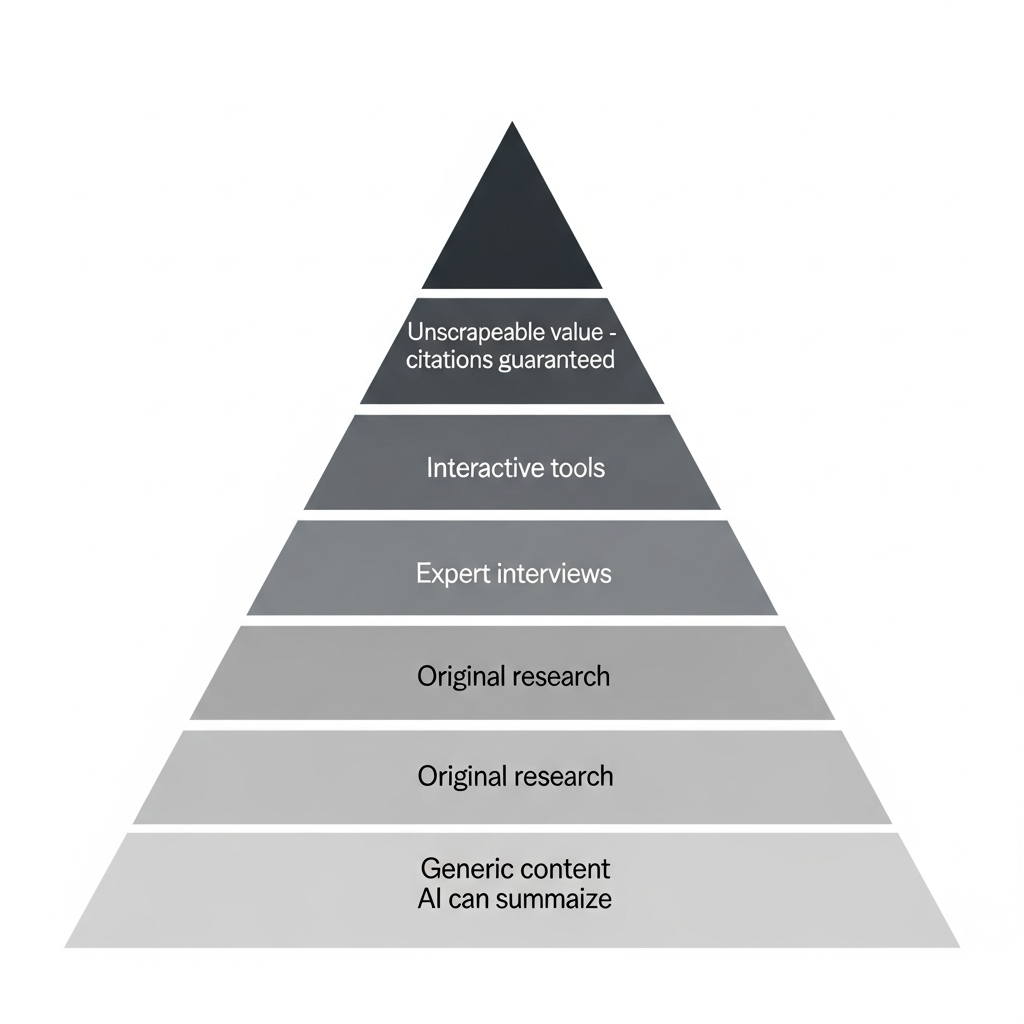 Diagram showing layers of content depth from surface to unscrapeable value.