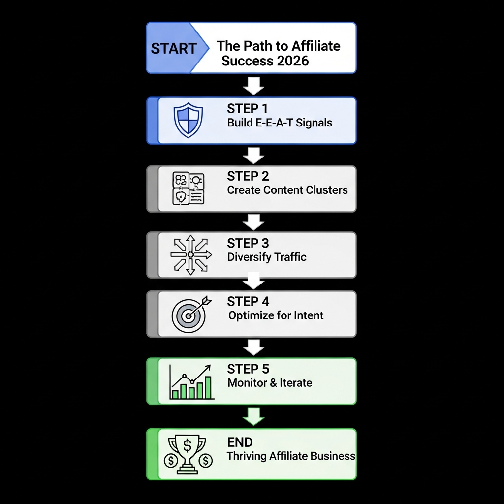 A flowchart showing the path to affiliate success in 2026.