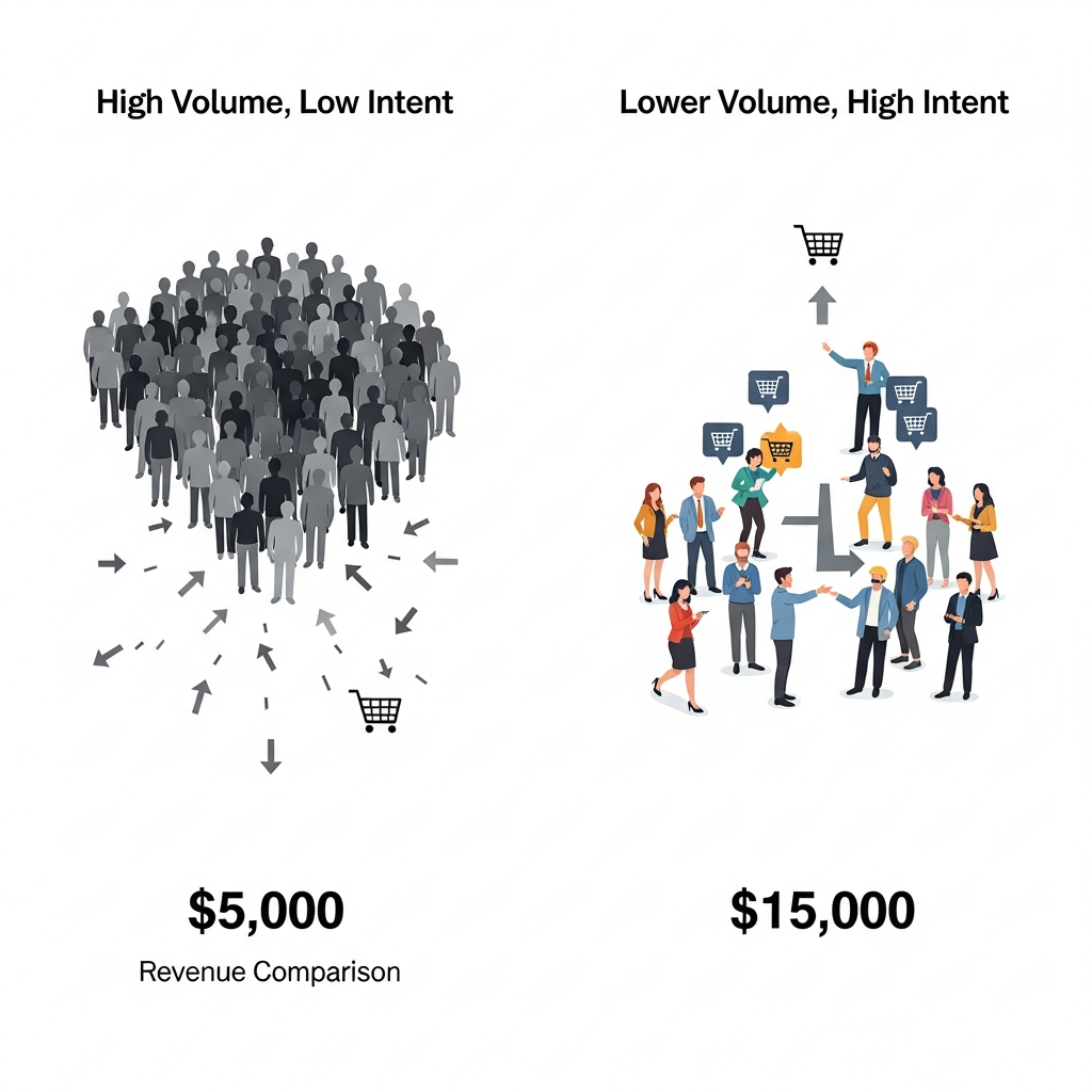 Side-by-side illustrations of traffic quality vs. volume.
