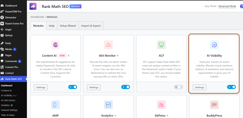Setting up Rank Math AI Visibility Module within Your WordPress Dashboard
