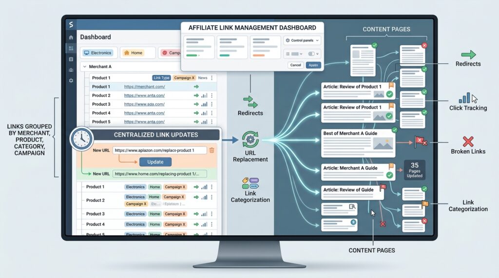 WordPress vs Ghost for Affiliate Bloggers: Which Platform is Best in 2026? 4 A sophisticated conceptual visualization of affiliate-link management at scale.