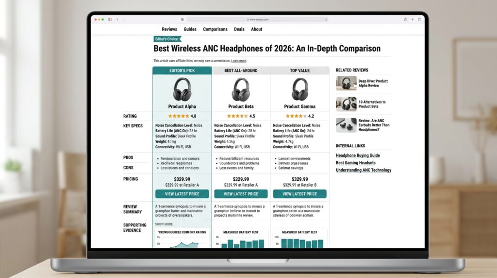WordPress vs Ghost for Affiliate Bloggers: Which Platform is Best in 2026? 3 A realistic high-end editorial mockup of a professional affiliate product comparison webpage.
