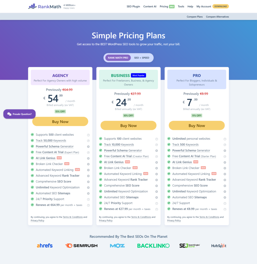 Is Rank Math SEO Still Relevant in the AI Search Era? 7 Graphic showing Rank Math Pro pricing