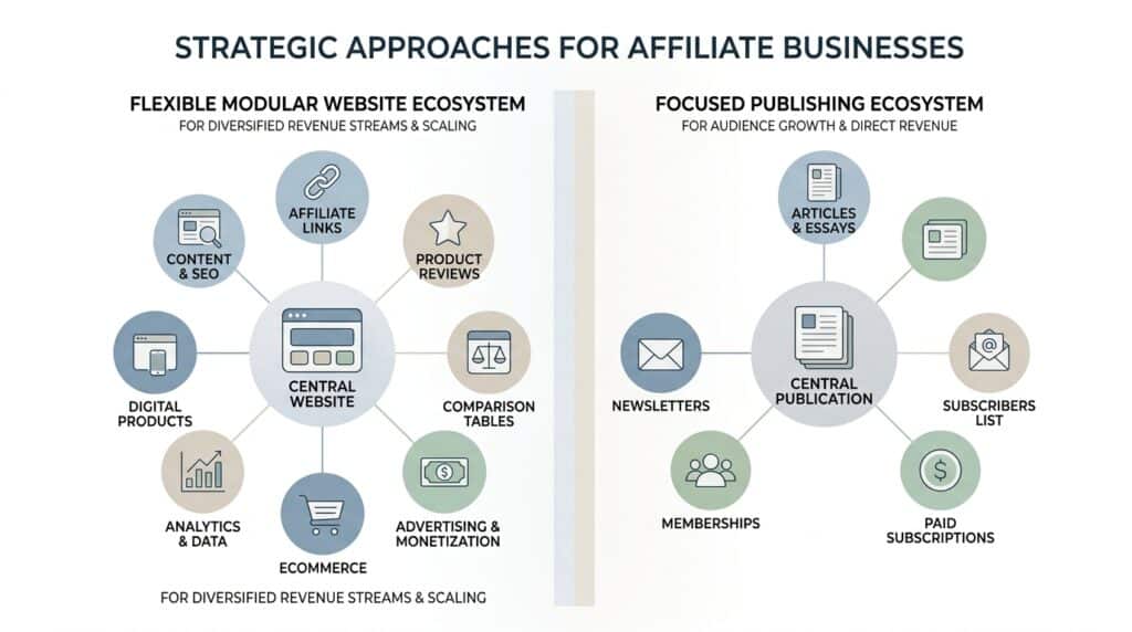 WordPress vs Ghost for Affiliate Bloggers: Which Platform is Best in 2026? 1 A clean editorial infographic comparing two website-building approaches for affiliate businesses.