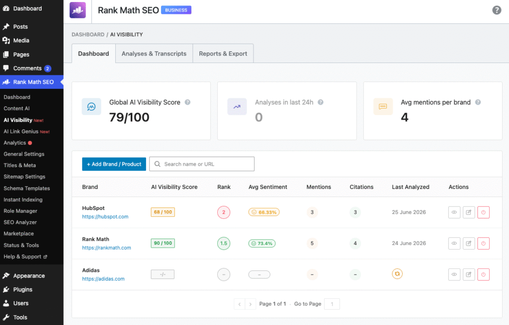 Is Rank Math SEO Still Relevant in the AI Search Era? 4 A graphic showing Rank Math AI Visibility tool to tracking dashboard