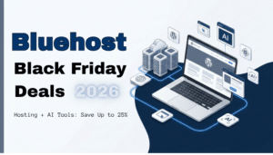 WIJ Home Page 2 Bluehost Black Friday 2026 hosting and AI website-building deal illustration